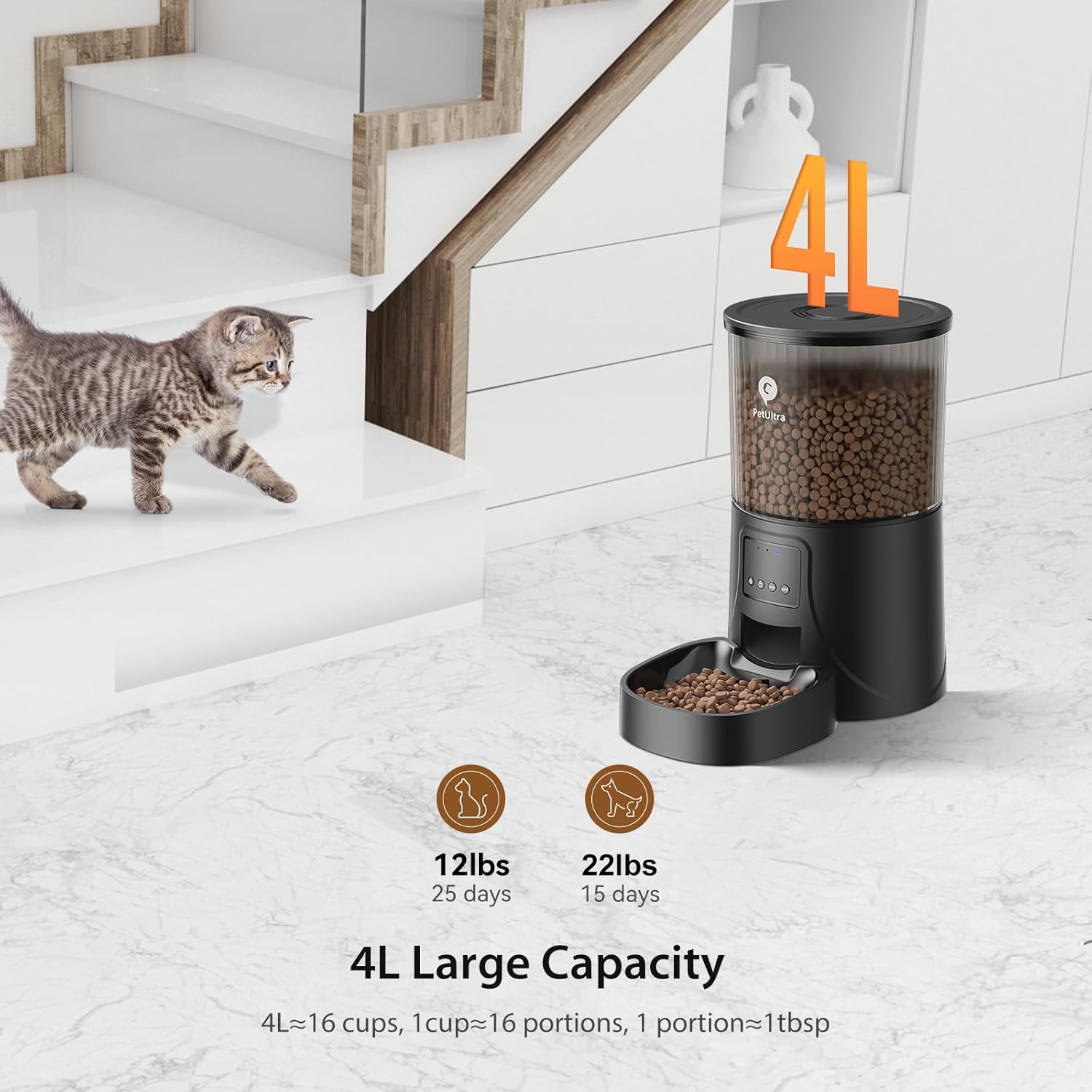 Automatic Cat Feeder Wifi - APP Control Cat Food Dispenser, Timed Auto Pet Feeder Programmable for Cat and Small Medium Dog with Desiccant Bag- Detachable for Cleaning
