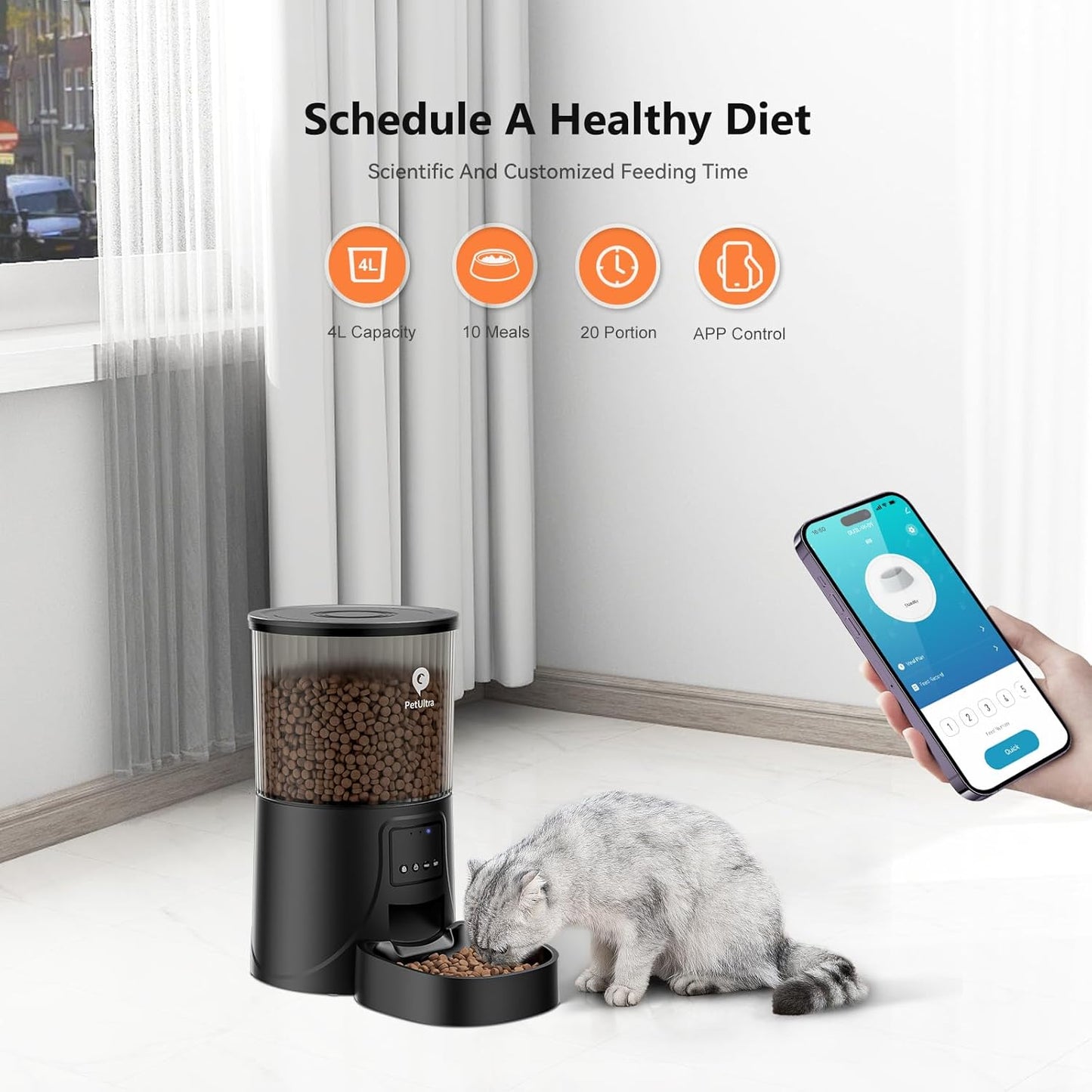 Automatic Cat Feeder Wifi - APP Control Cat Food Dispenser, Timed Auto Pet Feeder Programmable for Cat and Small Medium Dog with Desiccant Bag- Detachable for Cleaning