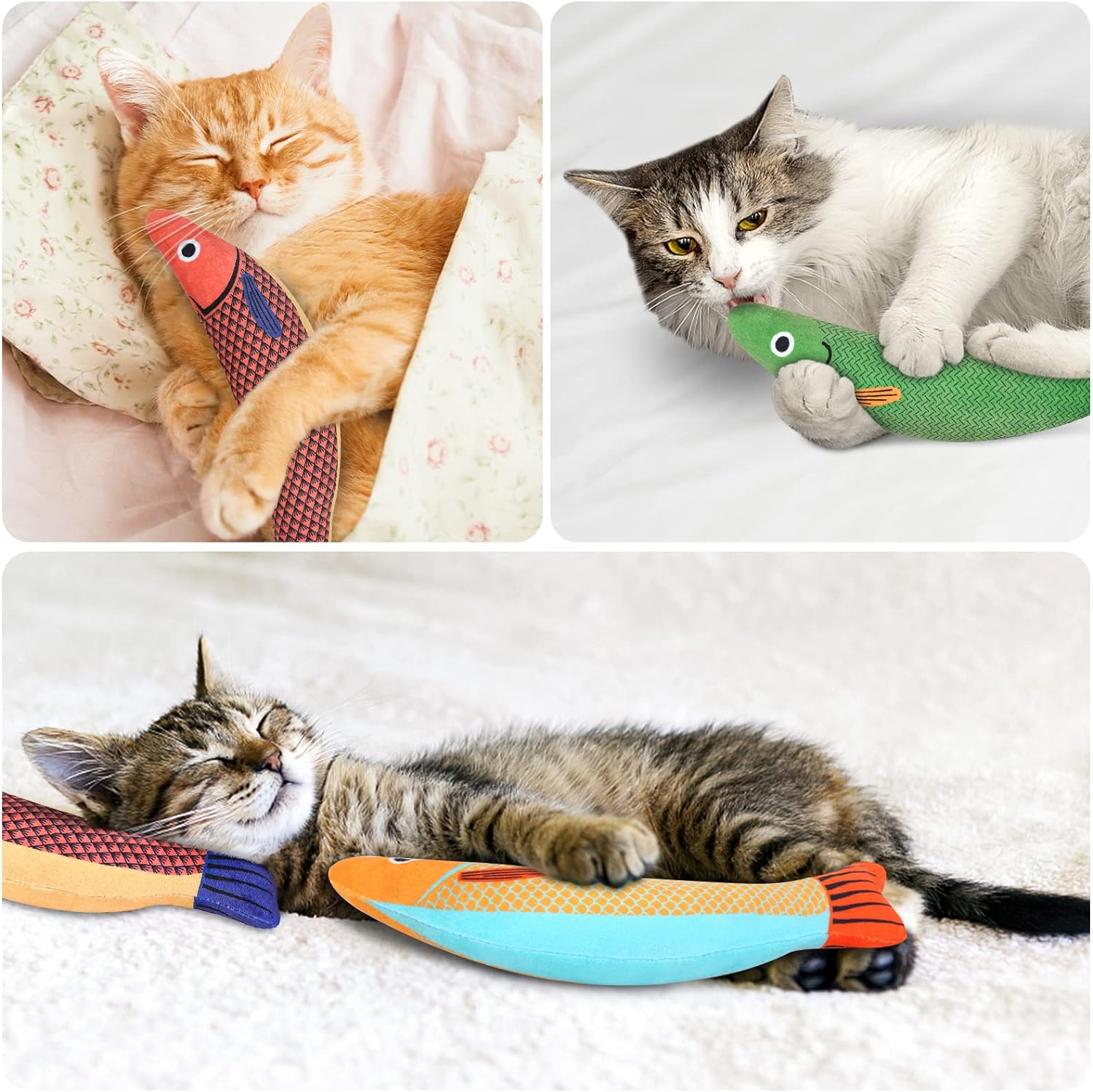 Catnip Toy, 3PCS Cat Chew Toys, Bite Resistant Catnip Toys with Bell Inside, Plush Cartoon Kitten Teething Interactive Toy for Cats