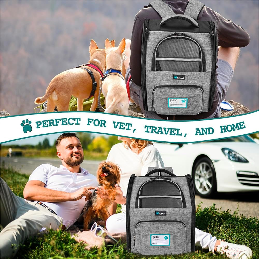 Pet Carrier Backpack for Dogs and Cats, Ventilated Hiking Travel Bag, Airline Approved for Pets up to 18 lbs, Grey